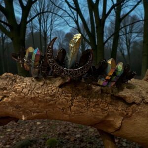 Heksekrone med Sorte og Galvaniserede Kvarts Spidser