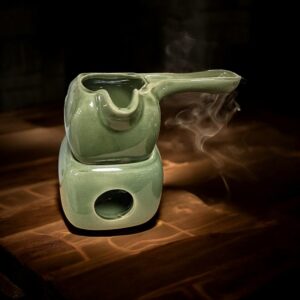 Grøn Keramisk Smelteskål & Oliebrænder