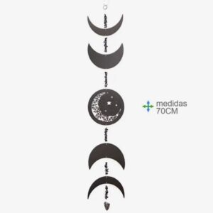 Måneophæng med Halvmåne, Obsidian & Blå Guldsten – 70 cm